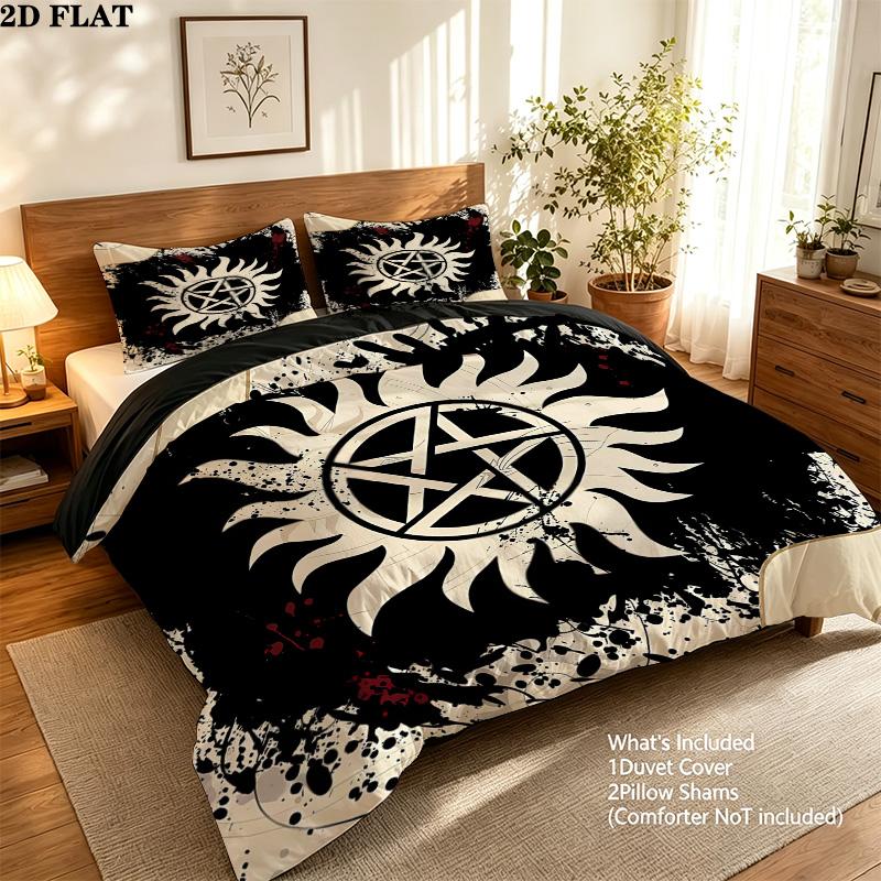 Supernatural Pattern Bedding Quilt Set Quilt Cover Pillowcase Home Birthday Gift(1 * Duvet Cover + 2 * Pillowcase, Without Core)