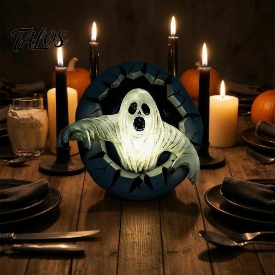 Resin Ghost Spooky Decor Break Out The Wall Halloween Decoration, Light Up Desk Accessories Horror Statue for Haunted House, Holiday Home Decorative