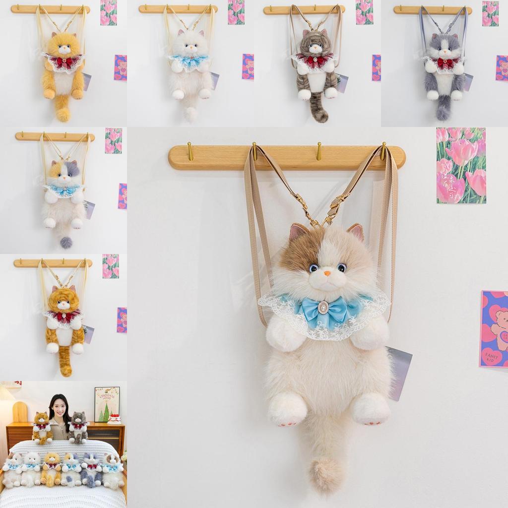 Cat Plush Backpack With Bowknot Design For School And Travel Gifts For Girls And Boys