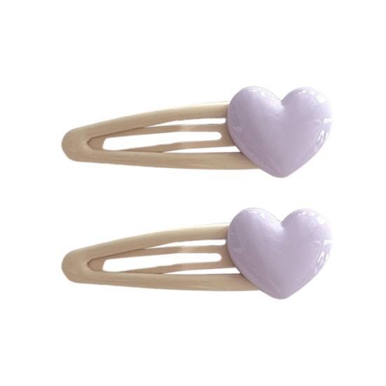 2Pcs Girl Hairpins Candy Color Heart Decor No Slipping Traceless Hair Pins Side Bangs Hair Clips Versatile Hair Accessories