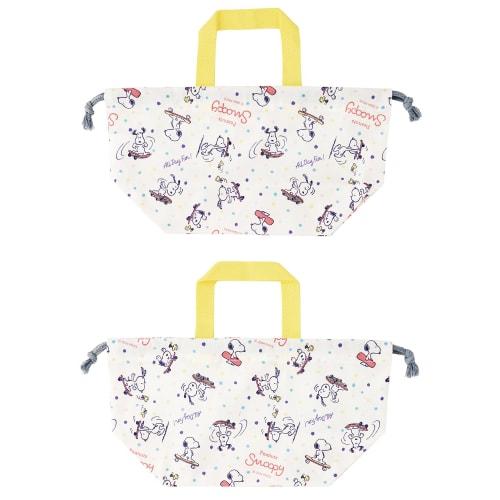 Skater KB7-A Children's Drawstring Lunch Bag, Made in Japan, Snoopy Skateboard Design