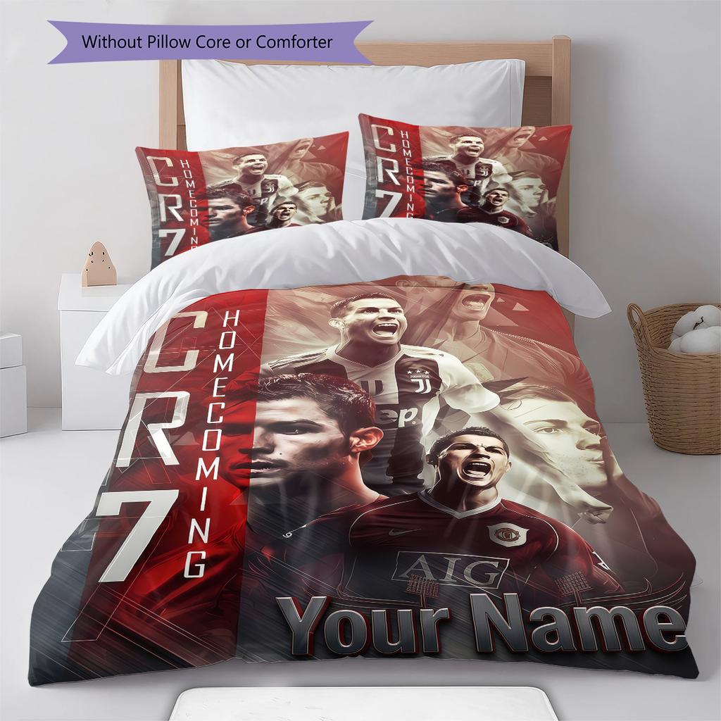 Benutzerdefinierte Name CR7 Bettwäsche, Steppbett Set Bettbezug Kissenbezug Zuhause Geburtstagsgeschenk(1 Bettbezug + 2 Kissenbezüge, ohne Füllung) -HE52