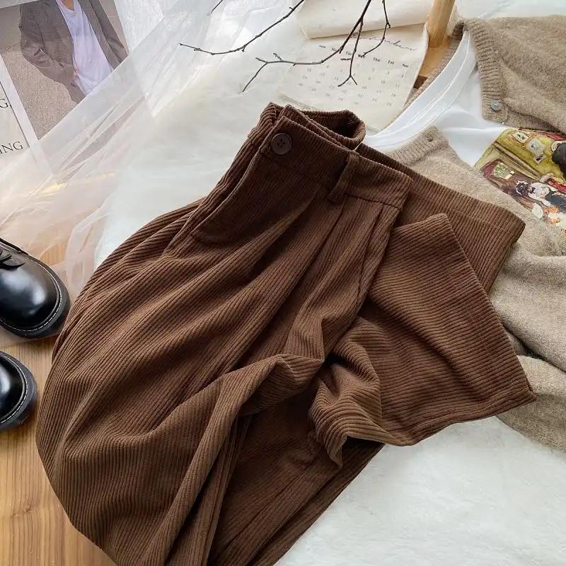 Women 2025 Autumn Winter Thickened New High-waisted Corduroy Straight Slim Casual Wide-leg Pants