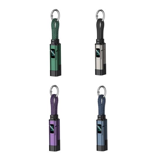 65W 4 In 1 Keychain Cable, Fast Charging Data Cable with LED Display, 8-Pin/Type-C/USB-A/USB-C, Portable Keyring Cord for Most Phone