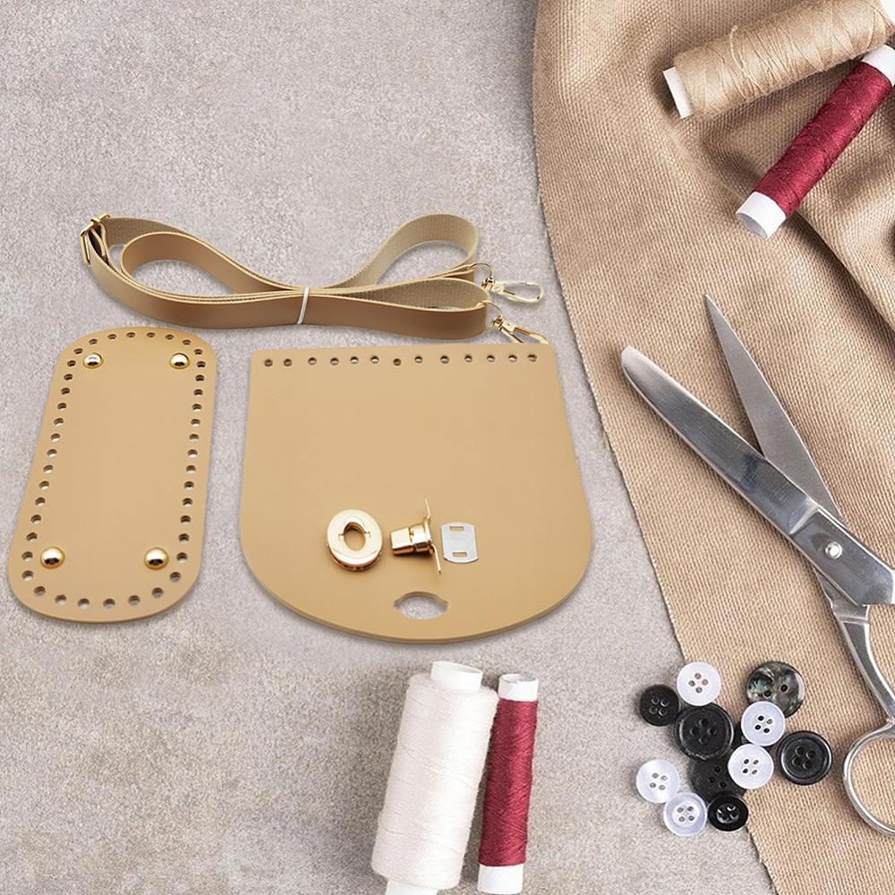 1 Set Handmade PU Leather Crochet Shoulder Bag Accessories Kits, Including Bag Strap, Bag Bottoms and Sheets, Khaki, 600~1250mm