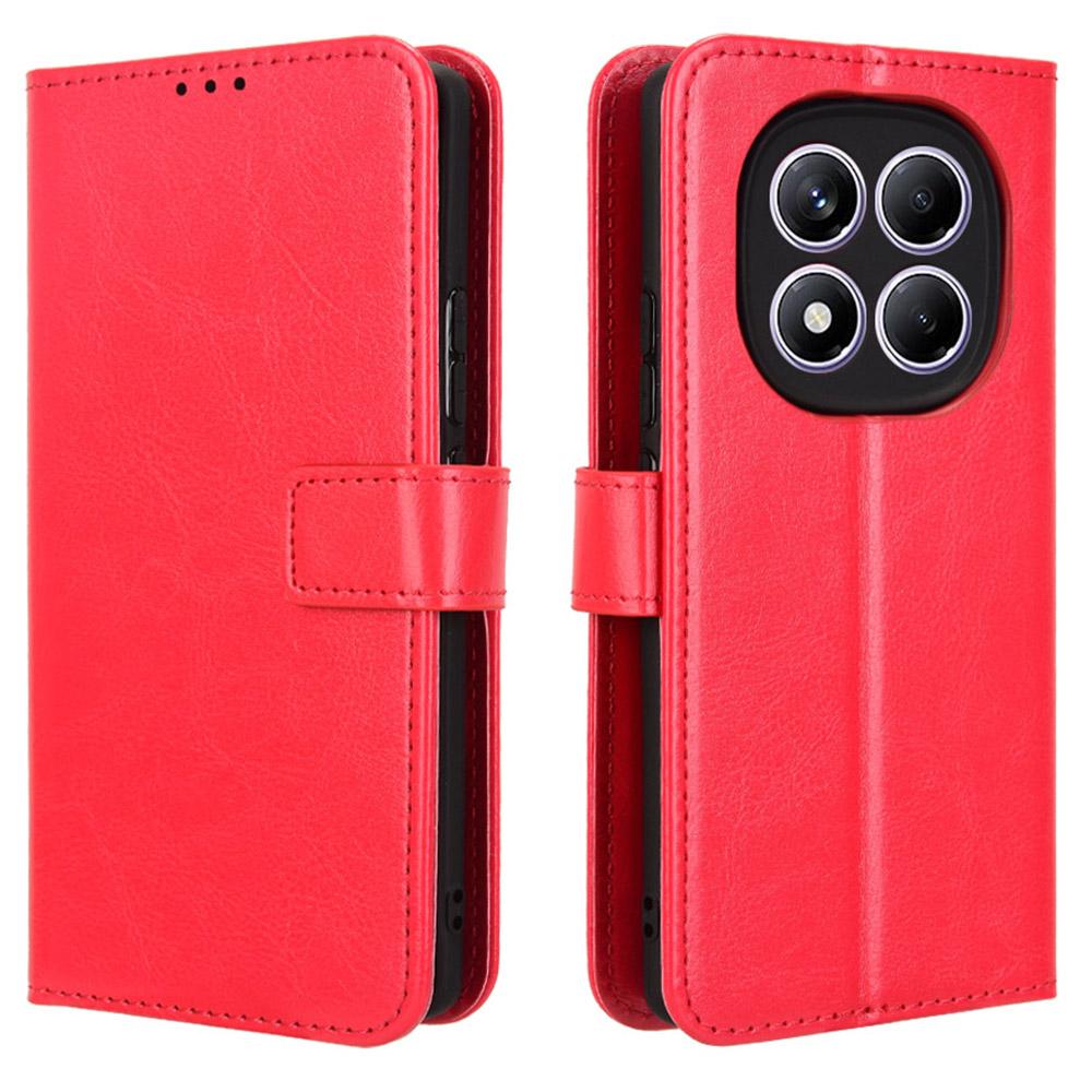 

Чохол для Xiaomi Redmi Note 14 Pro 4G з текстурою «Crazy Horse» з ПУ шкіри, обкладинка-гаманець для телефону Red