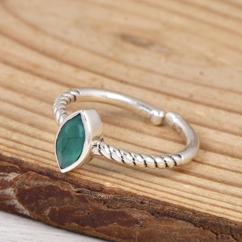 Green Onyx Marquise Ring, 925 Sterling Silver Dainty Ring, Minimalist Handmade Stacking Ring, Gift for Her.