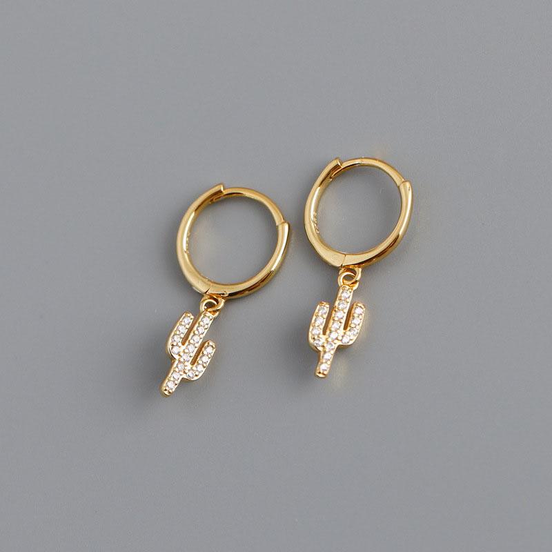 ANENJERY Micro Zircon Cactus pendentif boucles d'oreilles femme mignon Simple Trandy oreille bijoux