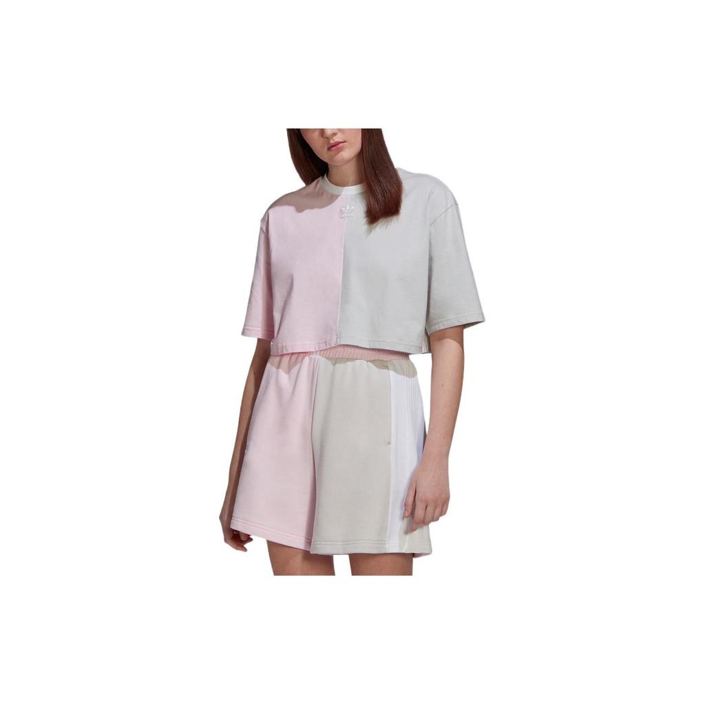 Adidas T-shirt à Manches Courtes Col Ras du Cou Patch Logo Trèfle Originals Color Block Tops Femme HT5978