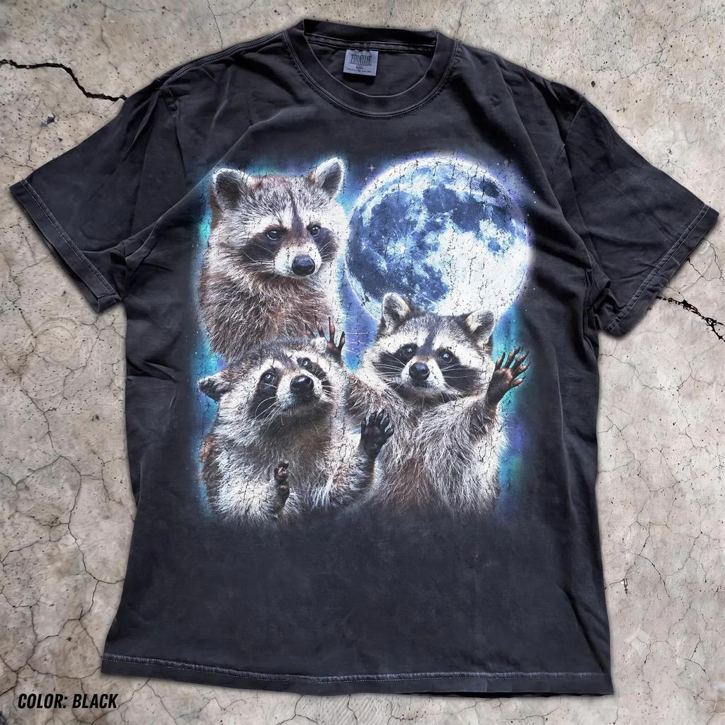 Three Raccoons Full Moon Shirt Night Animal Forest Wildlife Tee