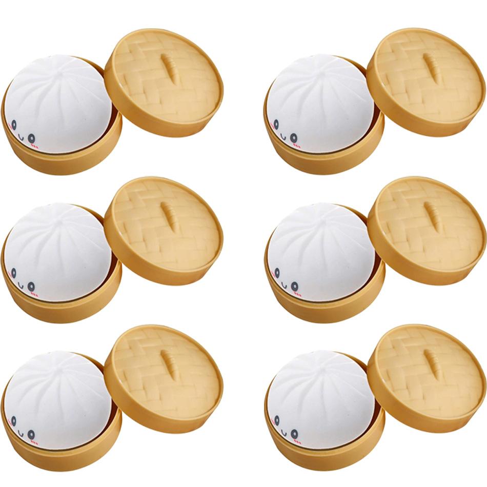 Dumpling Squishies Stress Balls Fidget Sensory Toy Squeeze Dough Ball Stress Relief Hand Toy Bun With Food Steamer Stretchy Desk