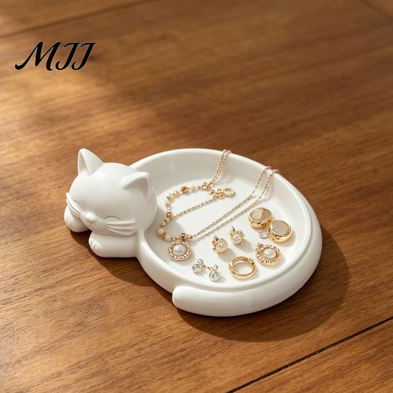 Minimalist Trinket Bowl Cute Sleeping Cat Ring Dish, 3D Printed Jewelry Tray Organizer for Earrings Decorative Succulents Pot Keys Trinkets,