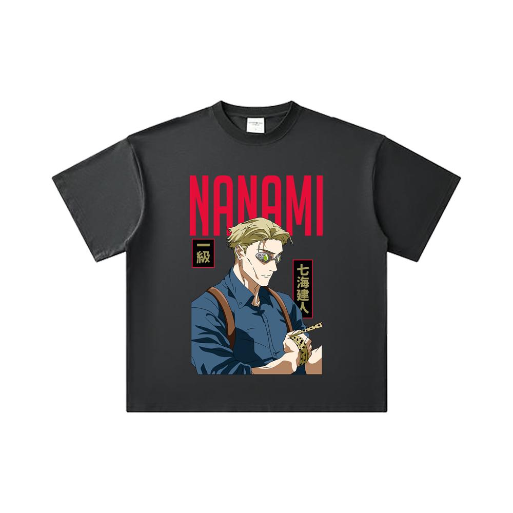 260 GSM Double Yarn 32 Count 100% Cotton Jujutsu Kaisen V60 Nanami Print Unisex Heavy Cotton T Shirt
