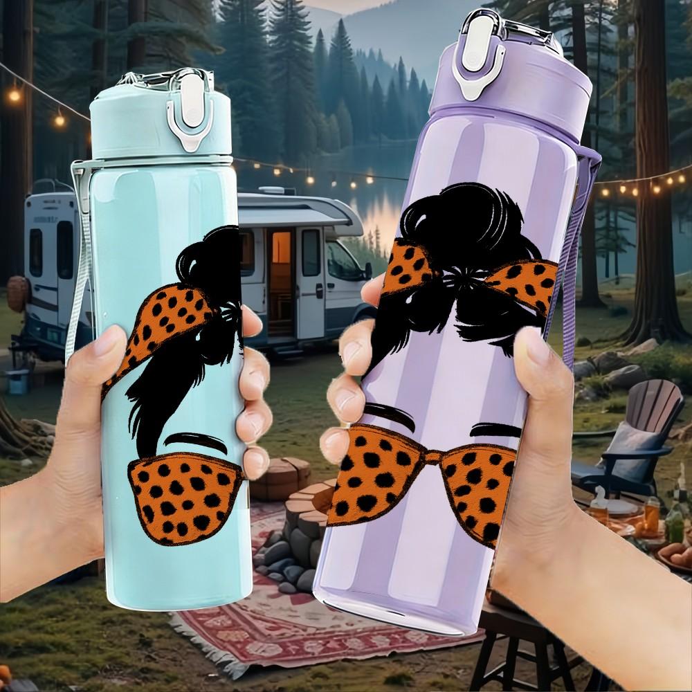 1PC Leopard Print Woman 750ml Color Plastic Sports Water Bottle Leakproof Flip Straw Lid Suitable for Sports Office Home Use