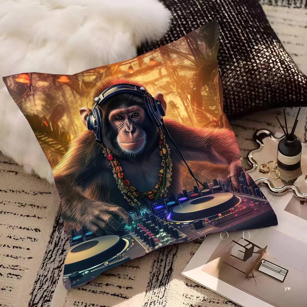 Animal Headphone Dj Music Pillow Case Fashion Square Pillowcase Bedroom Sofa Room Ins Decoration Leisure