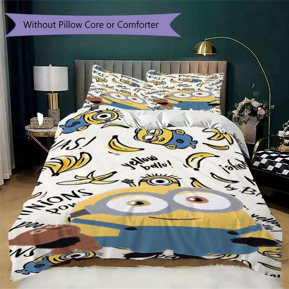 Minions Themed Printed Bedding 3PCS Cute Cartoon Suit For Children Boys Teens Bedroom Home Decoration
