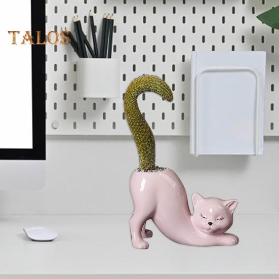 Vaso per fiori e gatti, in ceramica, per piante grasse, carino cartone animato, per piante, decorazione per la casa