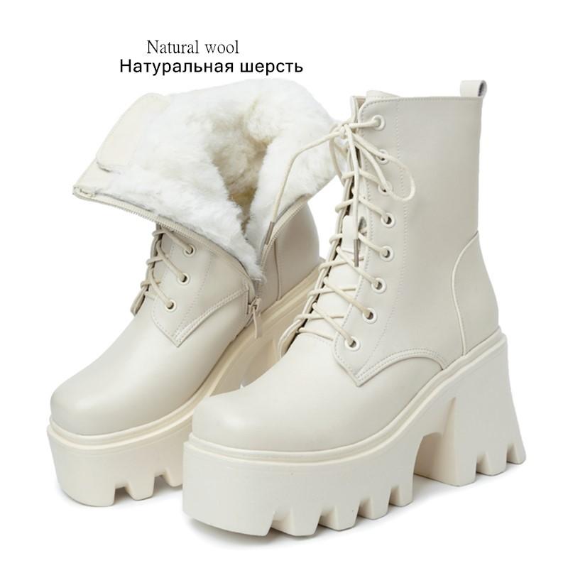 Fashion AIYUQI Women Ankle Boots Platform High Heel 2025 Genuine Leather Wool Warm Winter Boots Women Lace-up Fashion Biker Boots Women