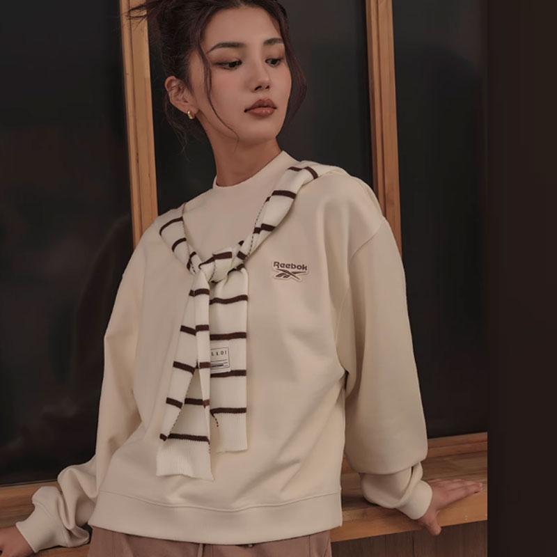 Reebok Minimalist Letter Print Casual Drop Shoulder Round Neck Sweatshirt Women Sweatshirt Off-White 23FRC306WGW2