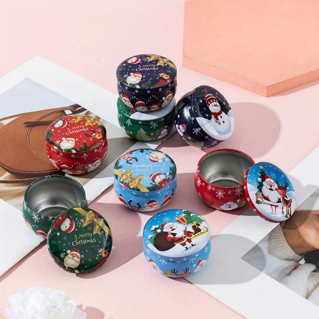 10 Pcs Festive Christmas Candle Jars - Metal Tin Boxes, 2.2oz, Perfect for Candle Making, Decorations, Party, and Gift Jars