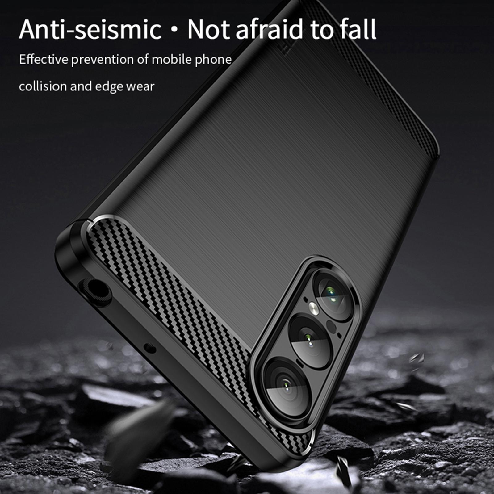 

For Sony Xperia 1 VII Back Cover MOFI Brushed Texture Carbon Fiber Soft TPU Case Blue