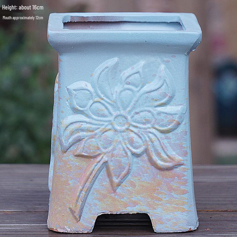 Handmade Terracotta Succulent Pot, Large Square with Gloss Glaze and Breathable Design.