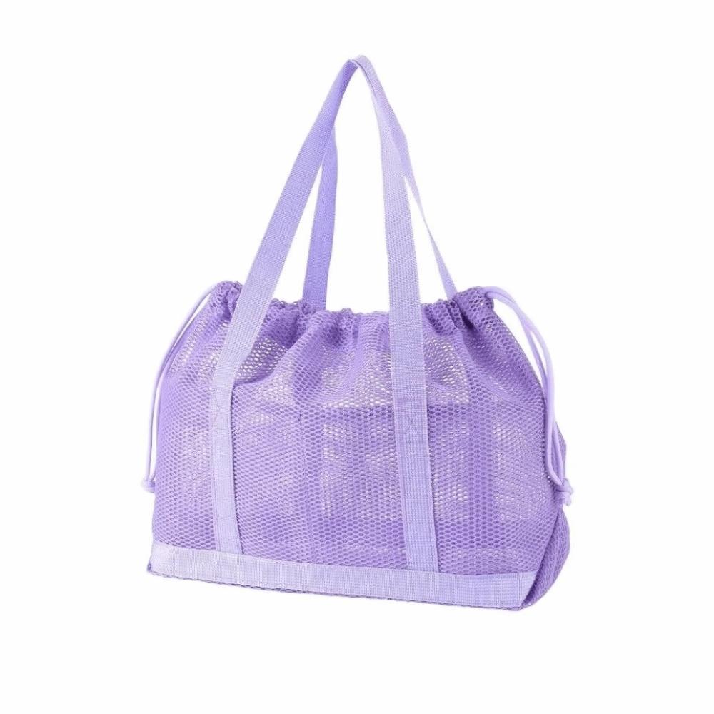 Mesh Drawstring Beach Bag Large Capacity Shopping Handbag New Travel Toiletry Bag Purple