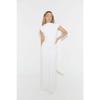 Women's One Shoulder Short Sleeve Maxi Dress Slim Fit High Waist Elegant Solid Color Evening Midi Dress
