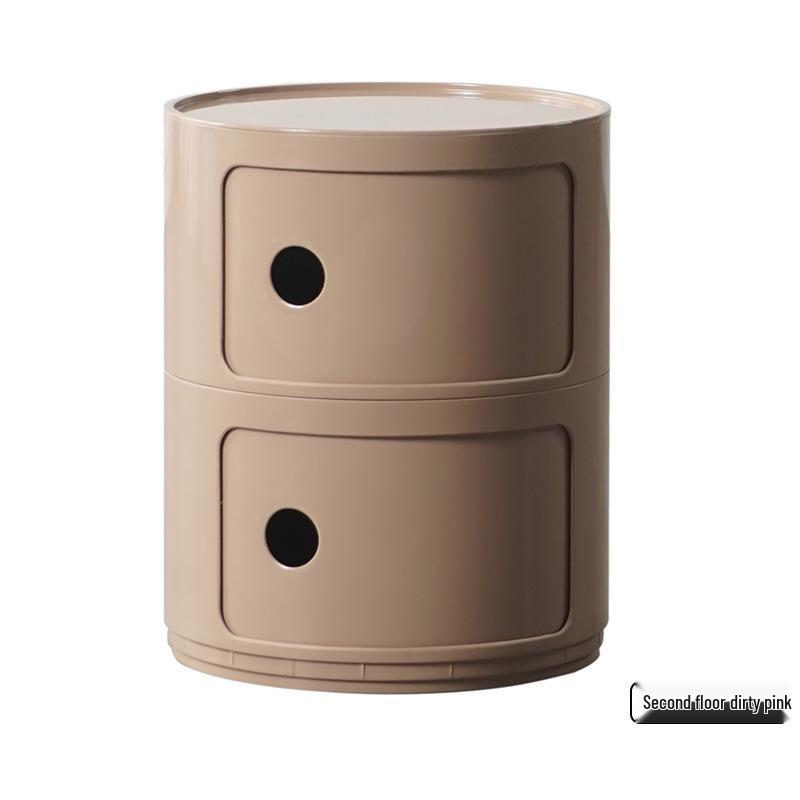 Nordischer runder weißer minimalistischer Nachttisch - Moderner Mini-Seitenkasten aus Kunststoff