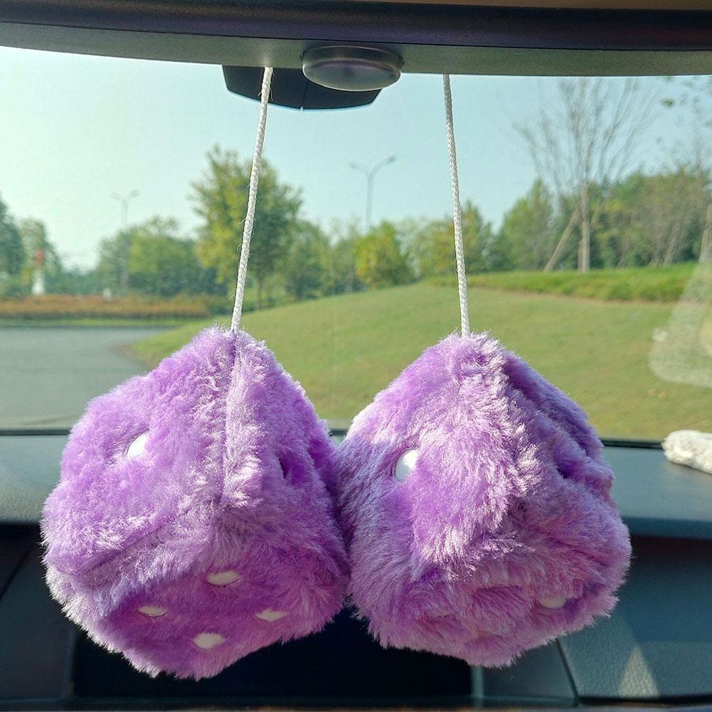 Car Colorful Soft Spotty Furry Fluffy Hanging Mirror Fuzzy Dice Decor Z4R1
