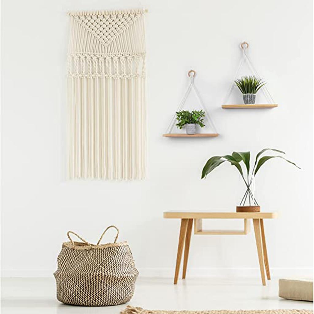 Hanging Shelves for Wall - 1PC Boho Shelf Decor - Macrame Hanging Shelf for Plants - Floating, Rope Bookshelves