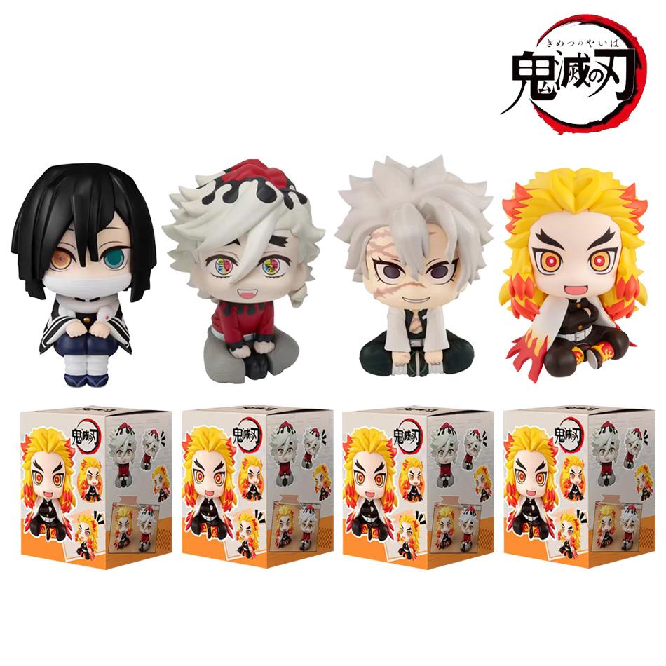 4PCS Demon Slayer Chibi Anime Figures Set Kawaii Rengoku Obanai Sanemi Douma Mini PVC Sitting Statues Collectible Toys