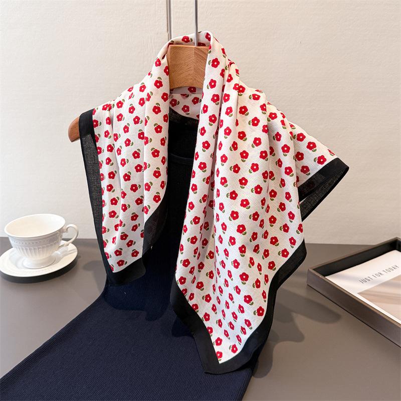 Spring and Summer Vitality Pure Cotton Small Square Scarf High-end Printed Silk Scarf Headscarf Shawl Scarf Women's Professional Scarf Scarf Scarf