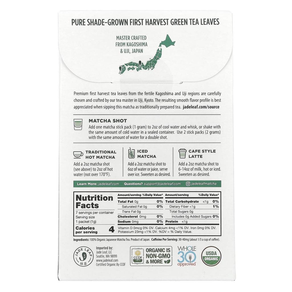 Jade Leaf Matcha, Bio-Matcha aus Japan, 7 Packungen, 0,04 oz (1 g) Jeder