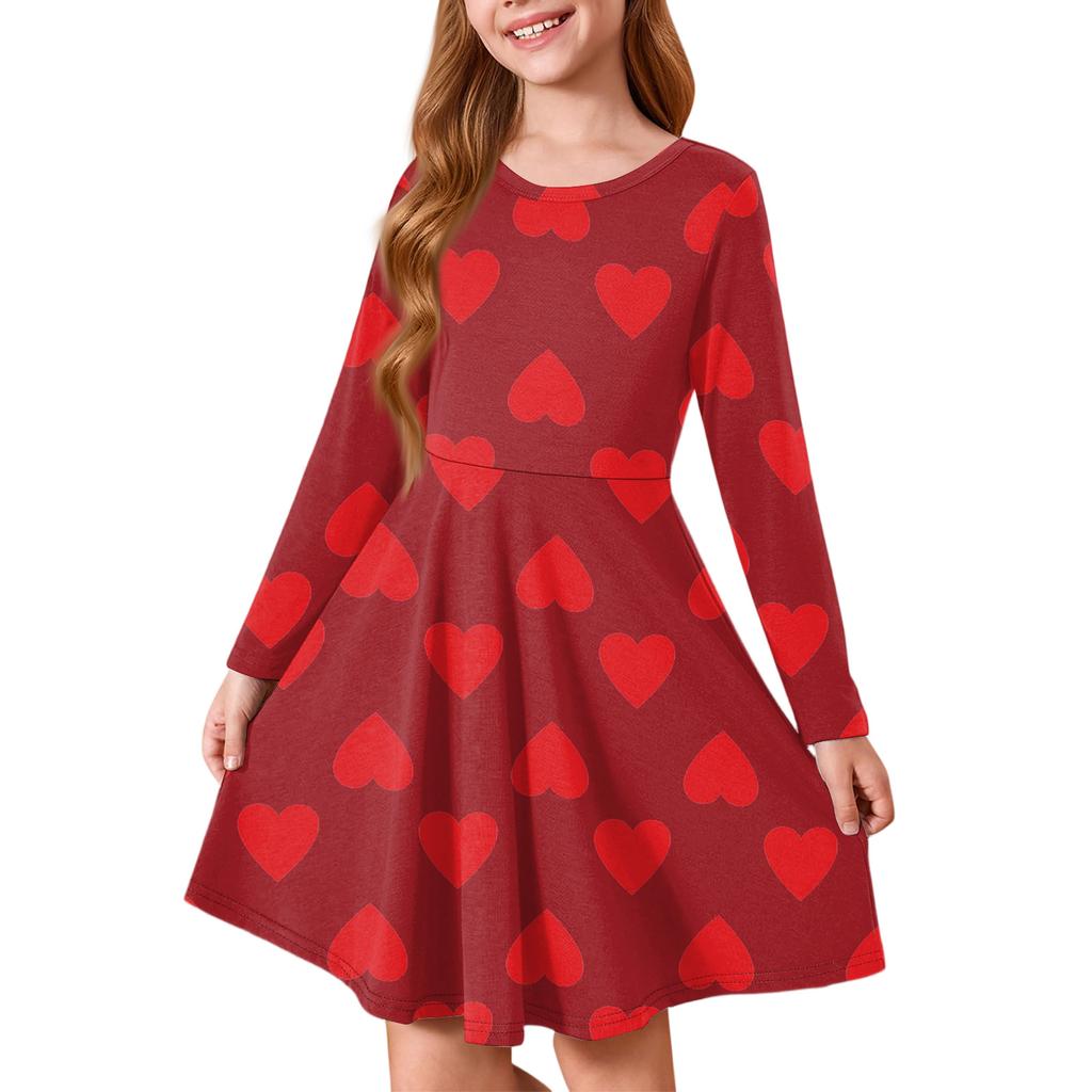 Vestito estivo da principessa per bambina - Vestito a T-shirt a manica lunga linea ad A San Valentino
