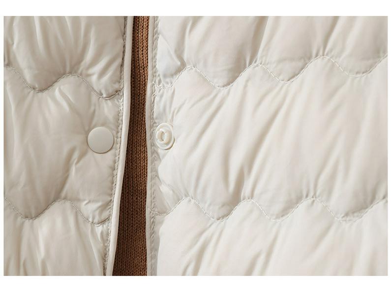 Women's Lightweight Down Jacket, Short Wave Pattern, Convertible Round/V-Neck, Warm for Autumn/Winter