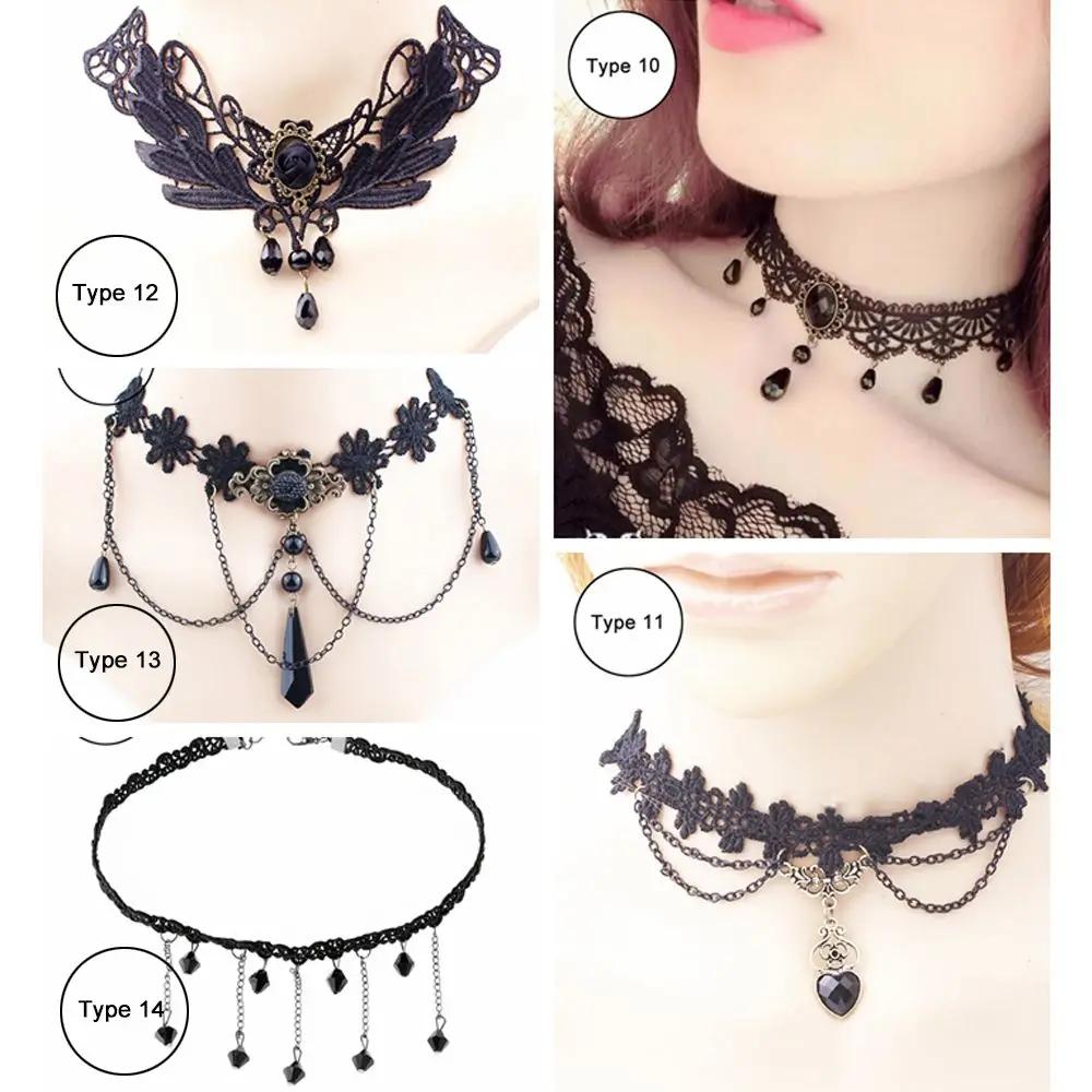 Jewelry Steampunk Style Victorian Women Chokers Black Lace Necklace Gothic Collar Beads Pendant