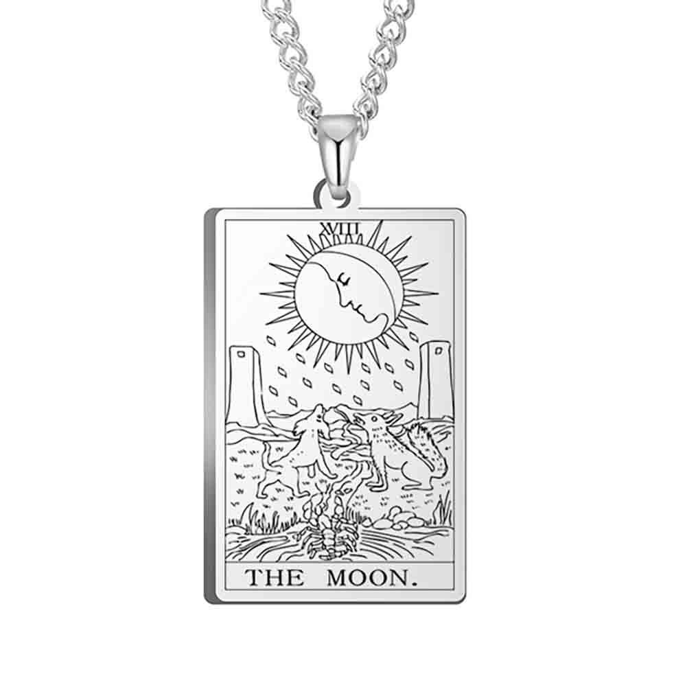 Stainless Steel Tarot Card Pendant Necklace - Men's Retro Hip Hop Style