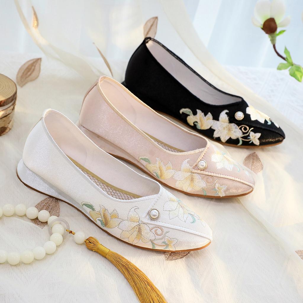 Lanting, New Chinese Style Embroidered Shoes, Ethnic Style Canvas Shoes, Ancient Hanfu Flat Heels