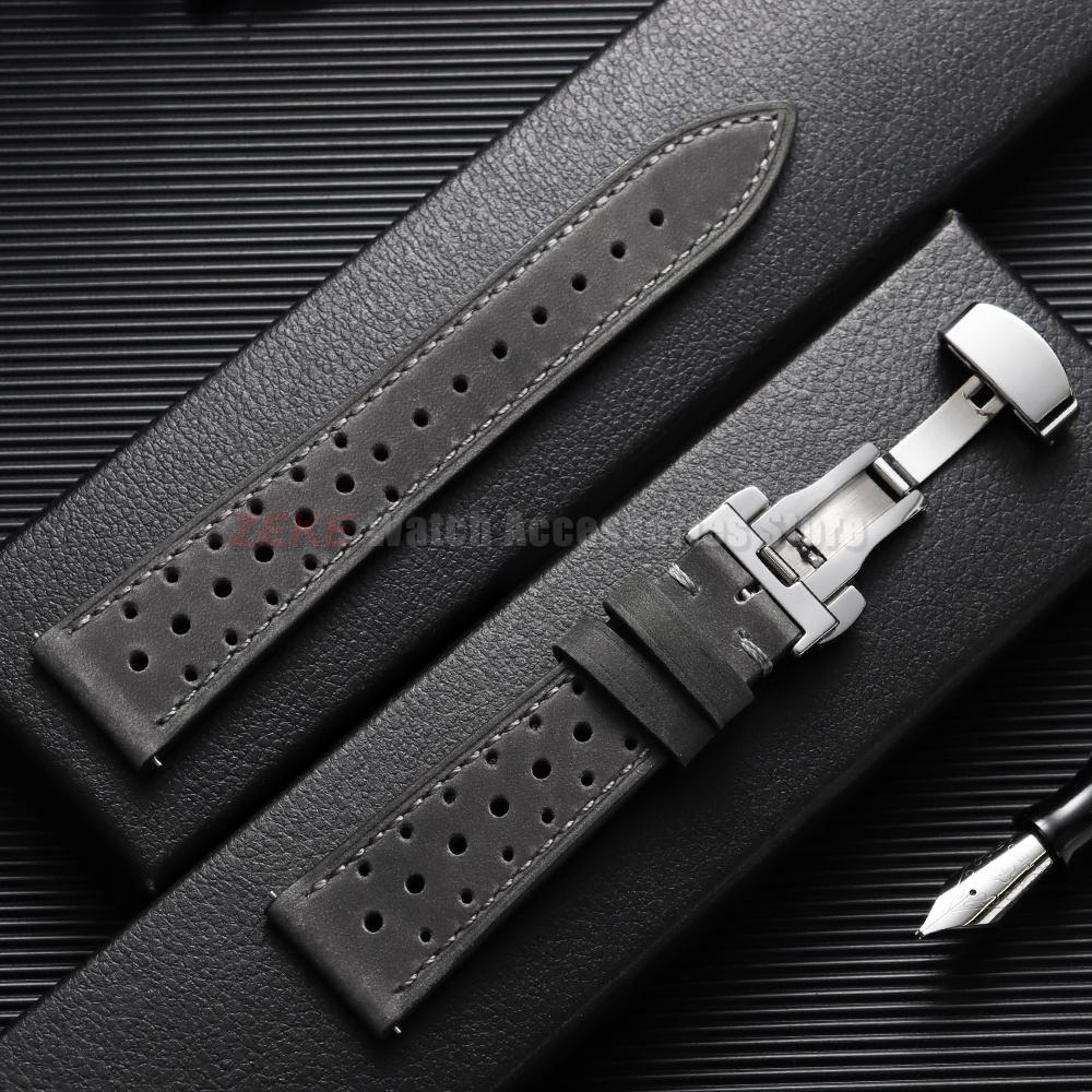 Quick Release Vintage Leather Watch Strap Stitching Cowhide Band for Omega 18/19/20/21/22/24mm Deployment Clasp Wrist Bracelet
