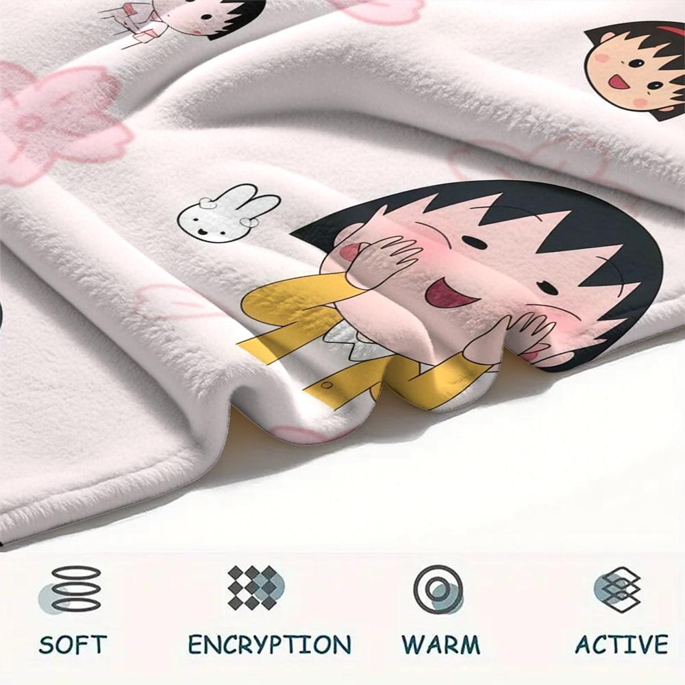 Chibi Maruko‑chan Flannel Blanket, High quality Comfortable for All Seasons, Home Decor, Warmth and Comfort