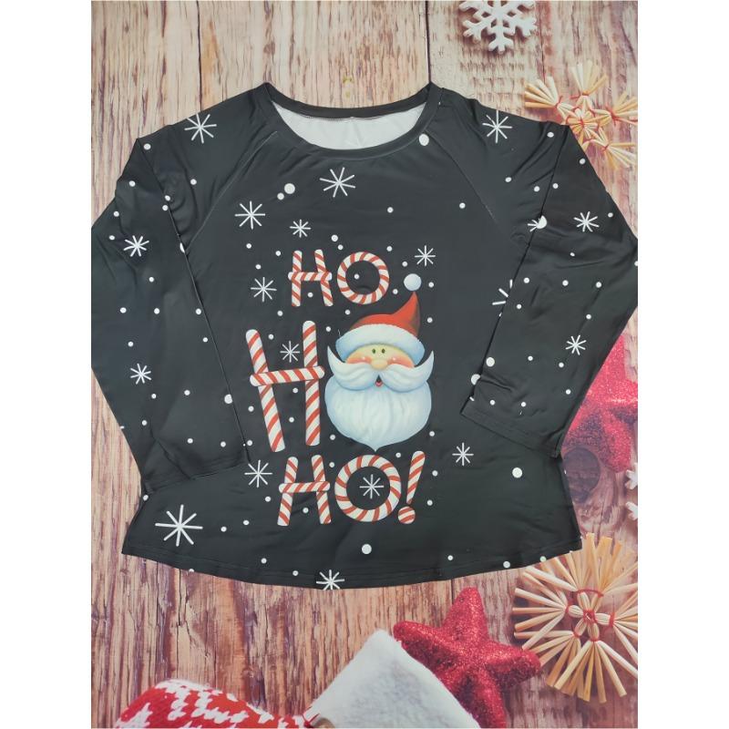 2025 new Plus size women's Santa Claus print casual long sleeve round neck T-shirt