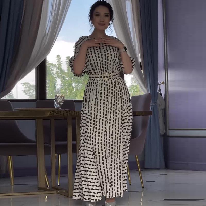 2024 Retro Print Women's Summer Dress - Elegant Round Neck Casual Style