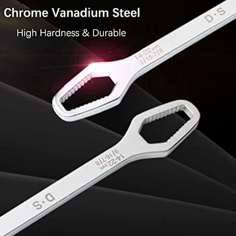 Double Ended Multifunctional Universal Wrench, 5/16”-1/2”, 9/16”-7/8” Self-Tightening Wrench, Chrome Vanadium Steel Repair Tool