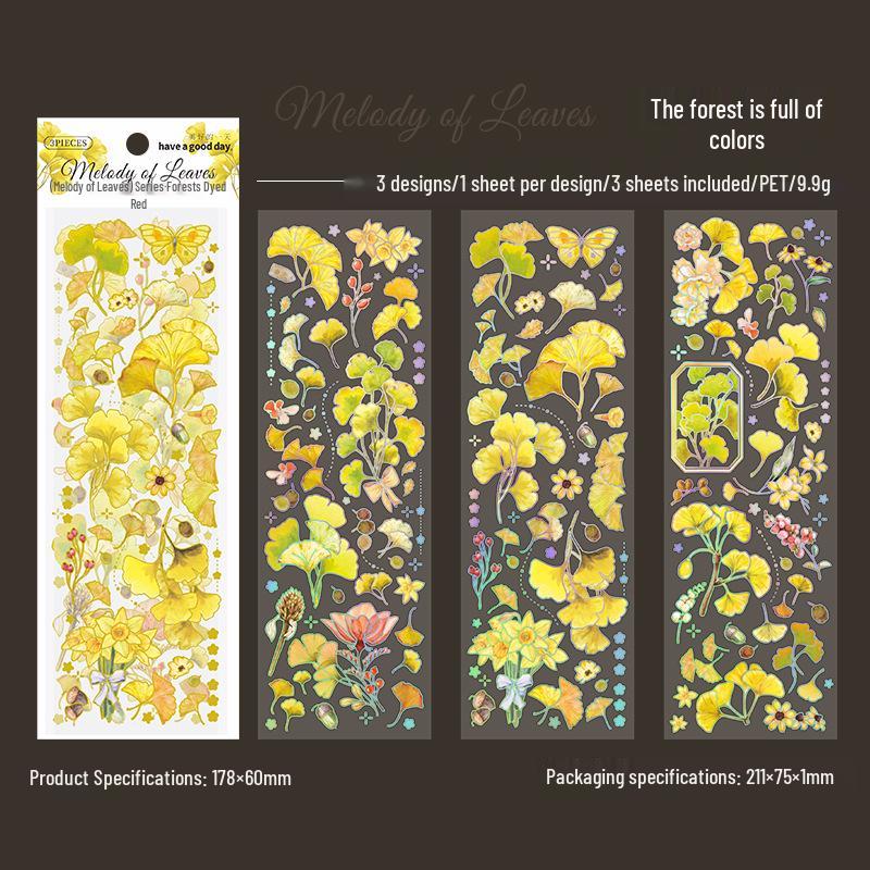 Beautiful Day Hot Foil Stickers: Leaf Melody Series for Journals & DIY Collages (4 Designs)