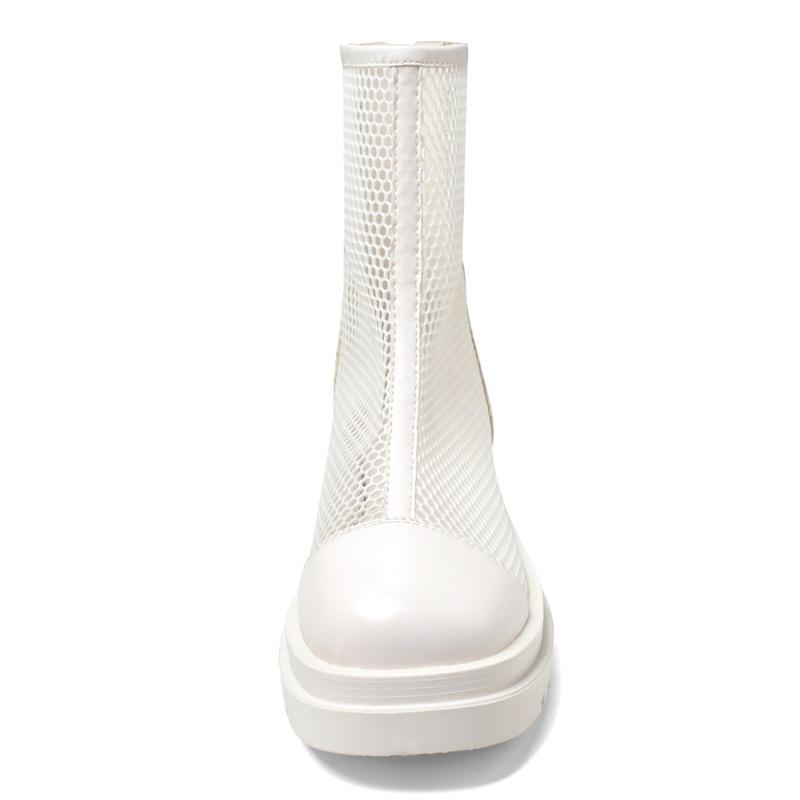 Dámská móda Krátké kozačky Jednobarevné S kulatou špičkou na tlustém podpatku Nízkobílé černé boty se síťovinou