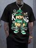 Cotton short sleeved T-shirt for men 2025 trend loose American print casual versatile couple's top cartoon bear pattern casual T