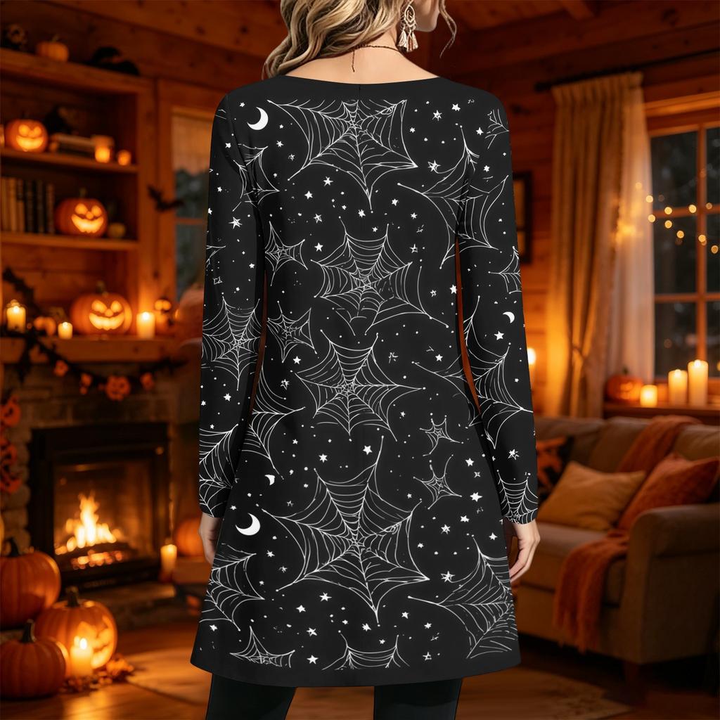 Women's Casual Printed Long Sleeve Neck Dress for Daily Wear