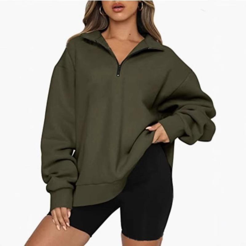 New Winter Women's Sweatshirt Plus Velvet Top Loose Solid Color Pocketless Sweatshirt