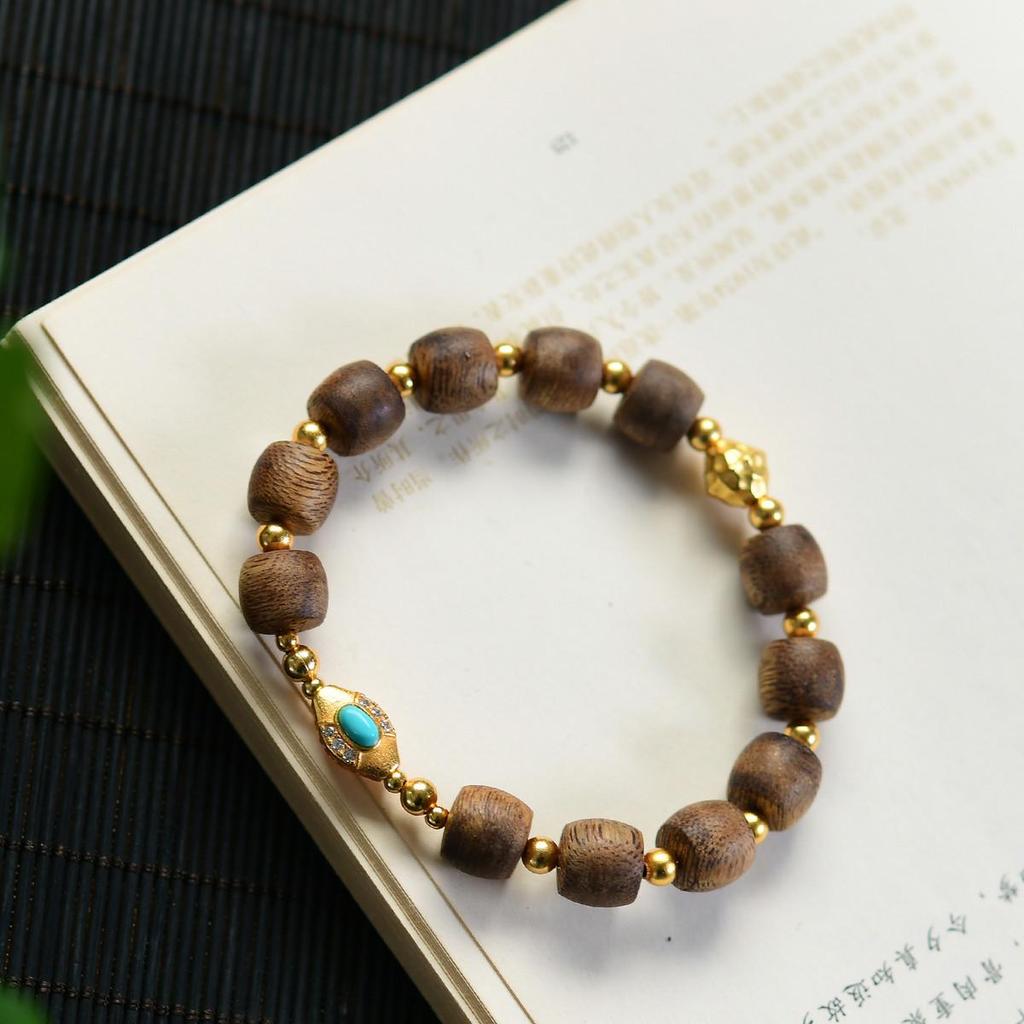 Natural Agarwood Yingge Beads Bracelet with 925 Silver Spacers